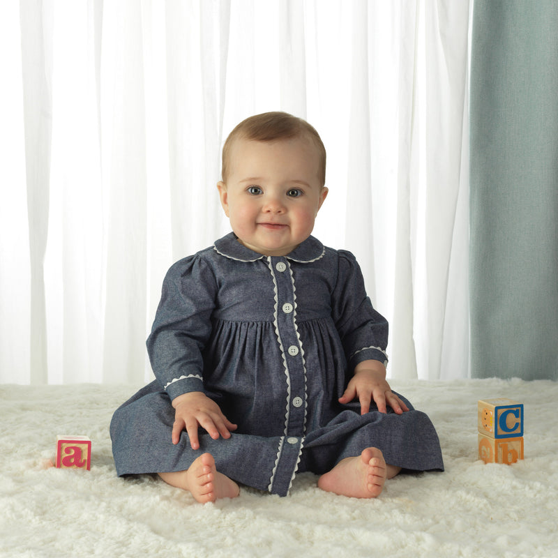 Chambray Long Sleeve Button-front Dress & Bloomers