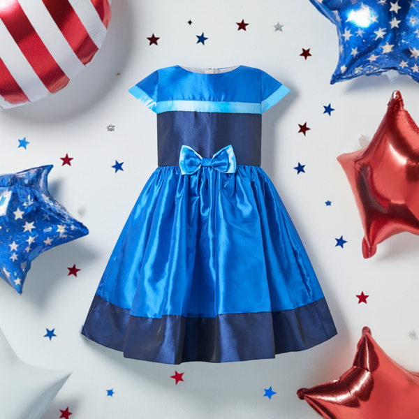 Blue Stripe Taffeta Party Dress