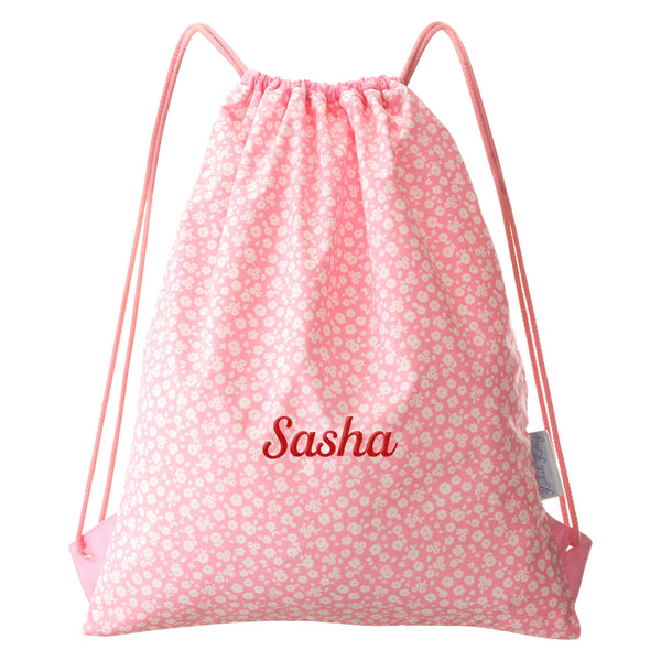 Personalised Pink Floral Drawstring Bag