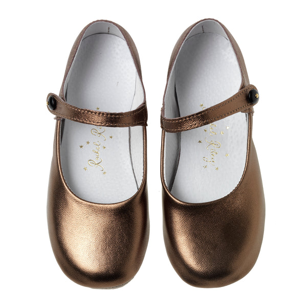 Button Strap Slippers, Brown Metallic